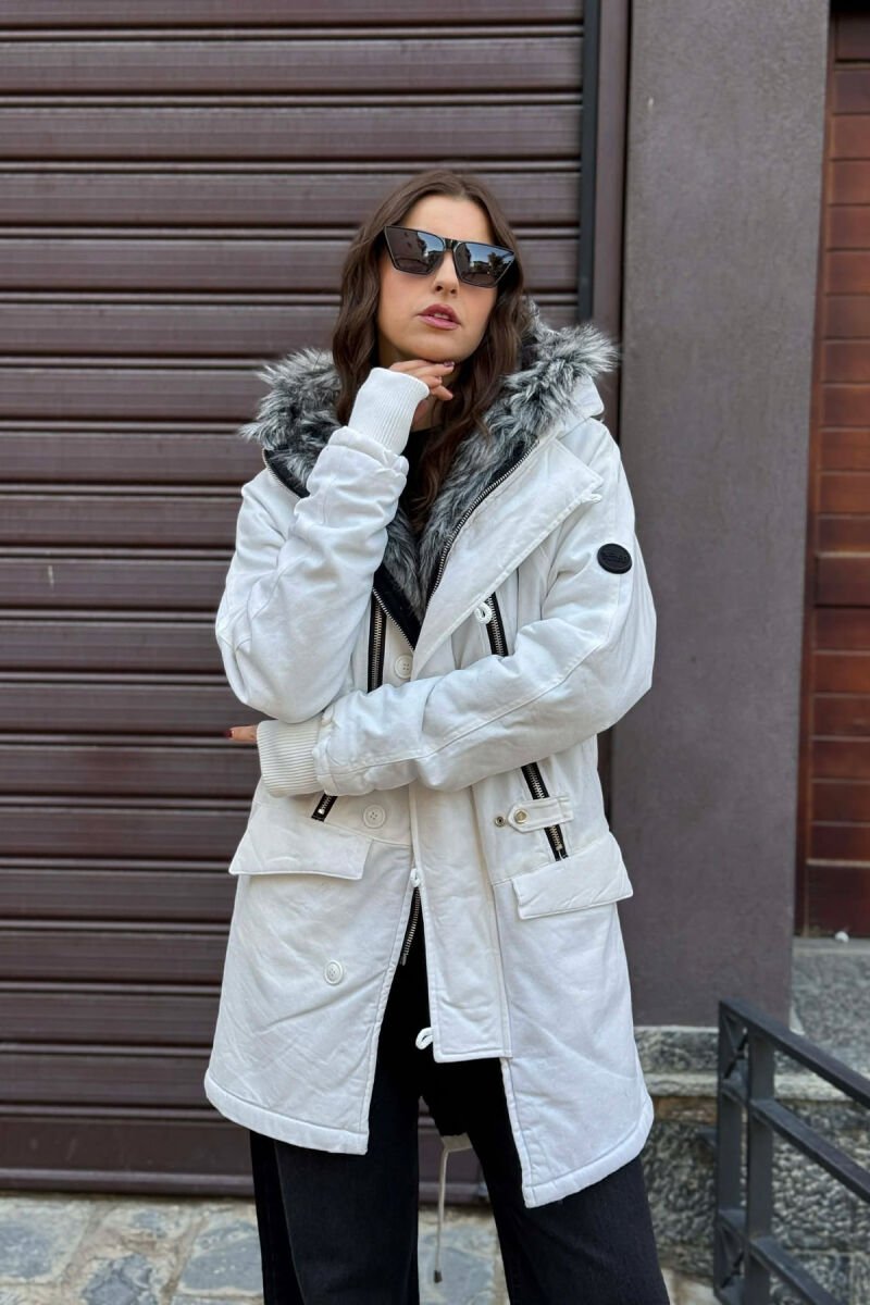 HOODED SIMPLE WOMEN PUFFER JACKET WHITE-E BARDHE - 3