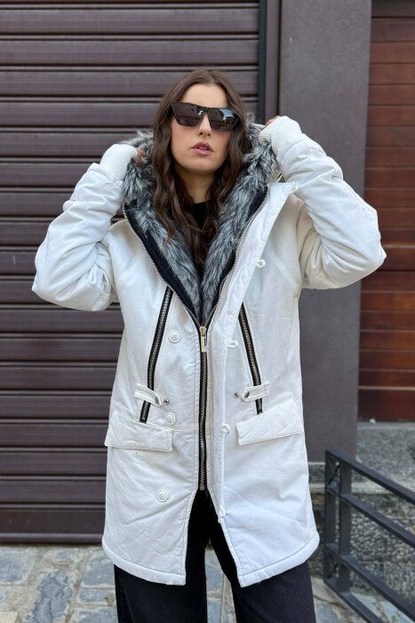 HOODED SIMPLE WOMEN PUFFER JACKET WHITE-E BARDHE - 5
