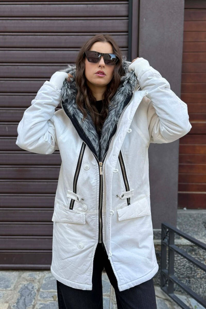 HOODED SIMPLE WOMEN PUFFER JACKET WHITE-E BARDHE - 5