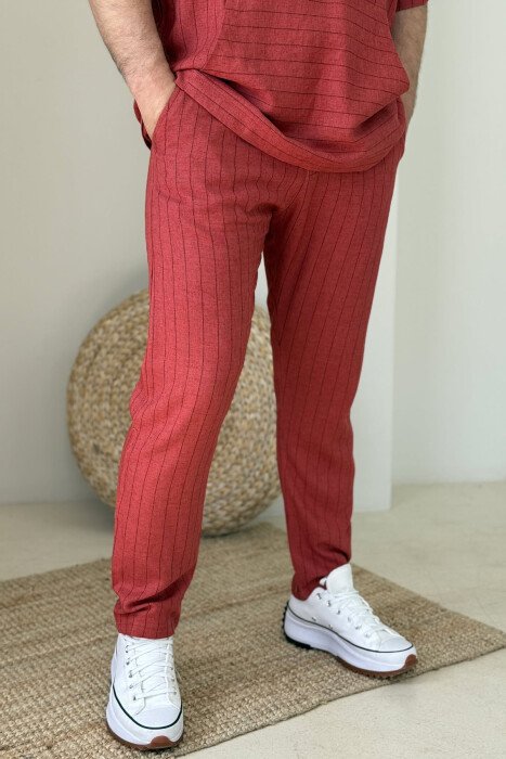 HOODED T-SHIRT+PANTS STRIPES MEN SET BRICK/TULLE - 3