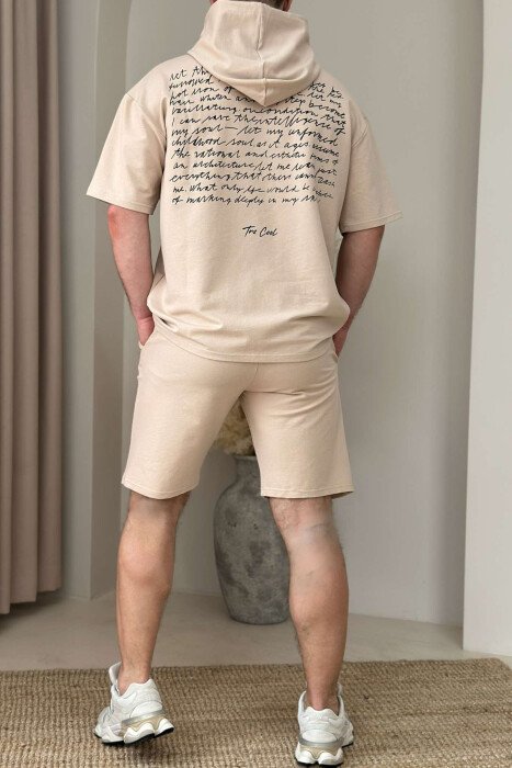 HOODED T-SHIRT+SHORT SWEATPANTS MEN SET BLACK-BEIGE/ZEBE - 2