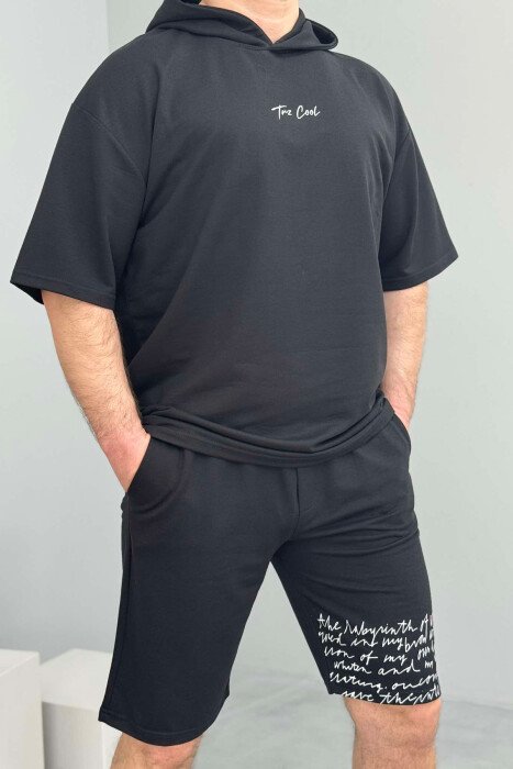 HOODED T-SHIRT+SHORT SWEATPANTS MEN SET BLACK/ E ZEZE - 2