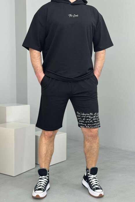SET T-SHIRT+TUTA TË SHKURTRA PËR MESHKUJ NË NGJYRË E ZEZË 