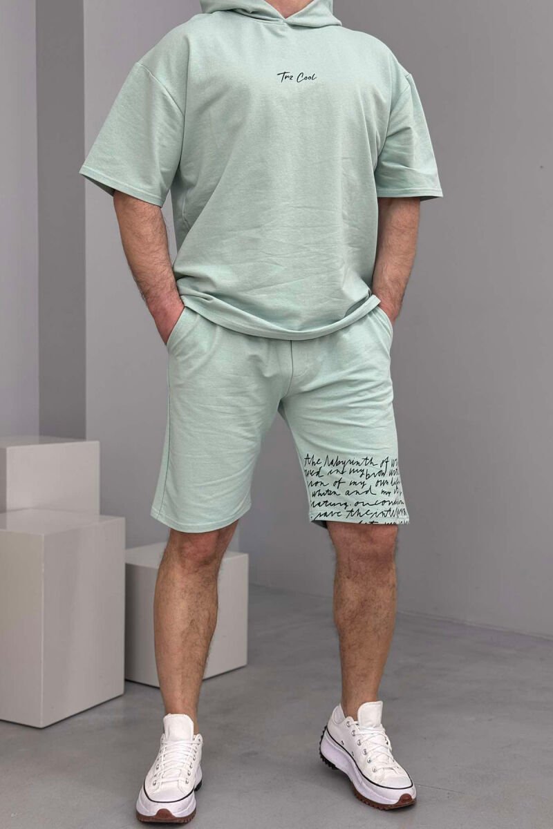 HOODED T-SHIRT+SHORT SWEATPANTS MEN SET MINT/MENTE - 1