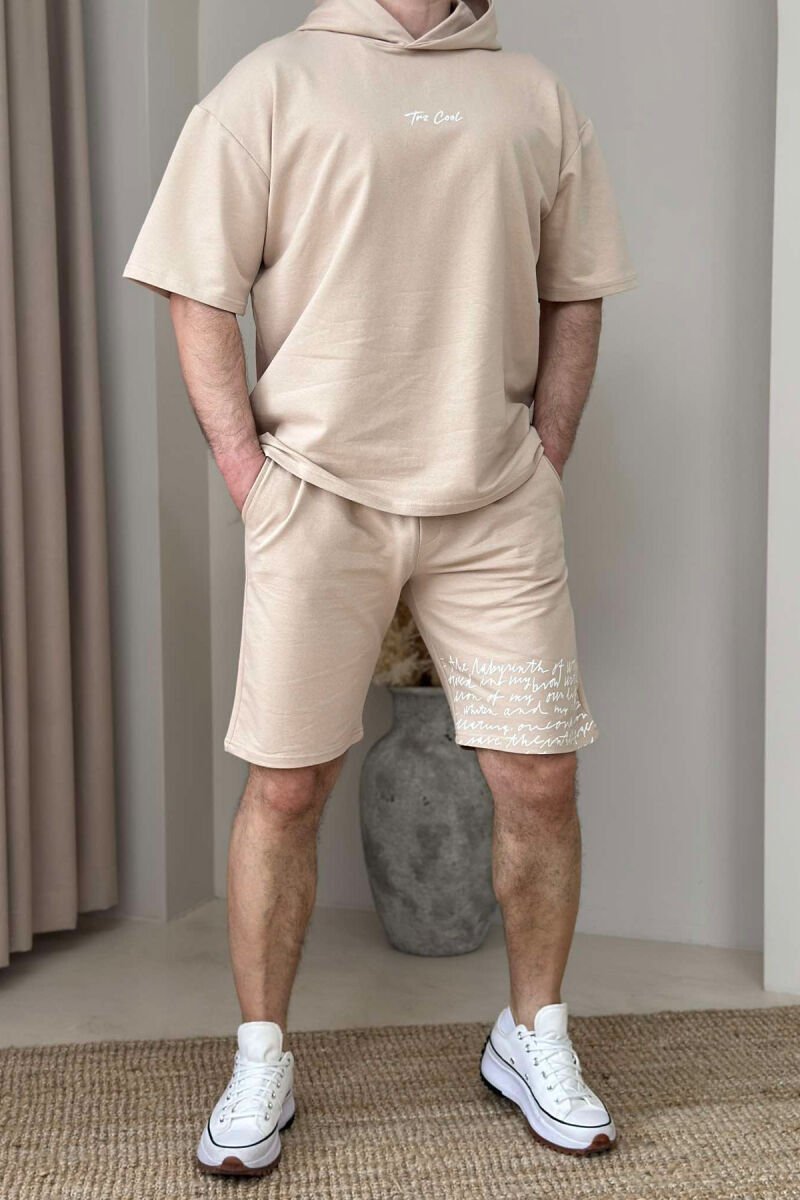 HOODED T-SHIRT+SHORT SWEATPANTS MEN SET WHITE-BEIGE/BABZH - 1
