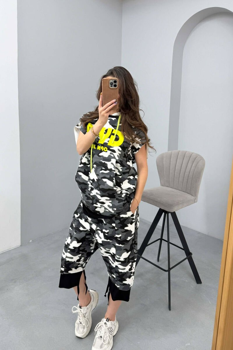 HOODED TANK TOP+SHORTS DESIGNED WOMEN SET DARK GREY/GEE - 1