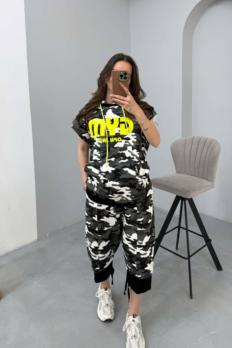 HOODED TANK TOP+SHORTS DESIGNED WOMEN SET DARK GREY/GEE - 2