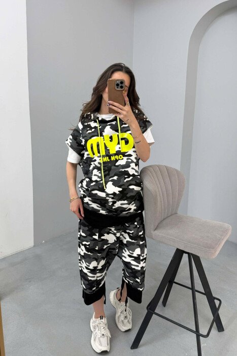 HOODED TANK TOP+SHORTS DESIGNED WOMEN SET DARK GREY/GEE - 4