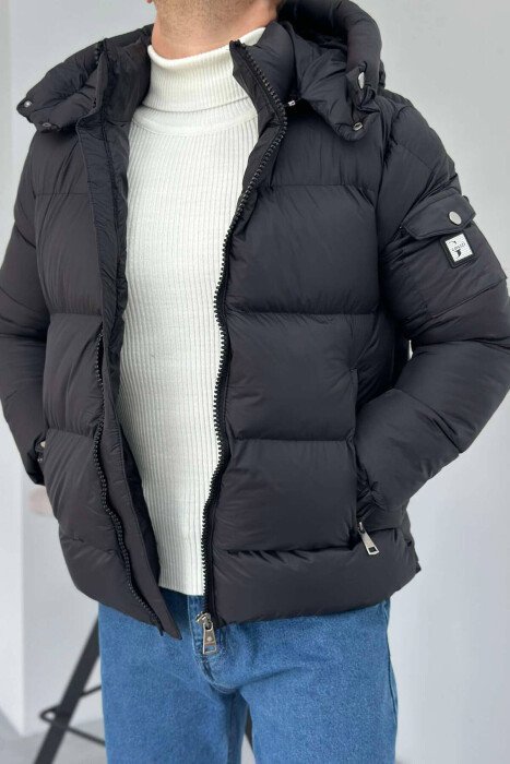 HOODED TWO BUTTONS MEN PUFFER BLACK/ E ZEZE - KLAUDIO FASHION