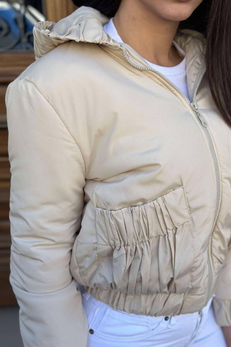 HOODED TWO POCKETS WOMAN JACKET BEIGE/BEZHE - 2