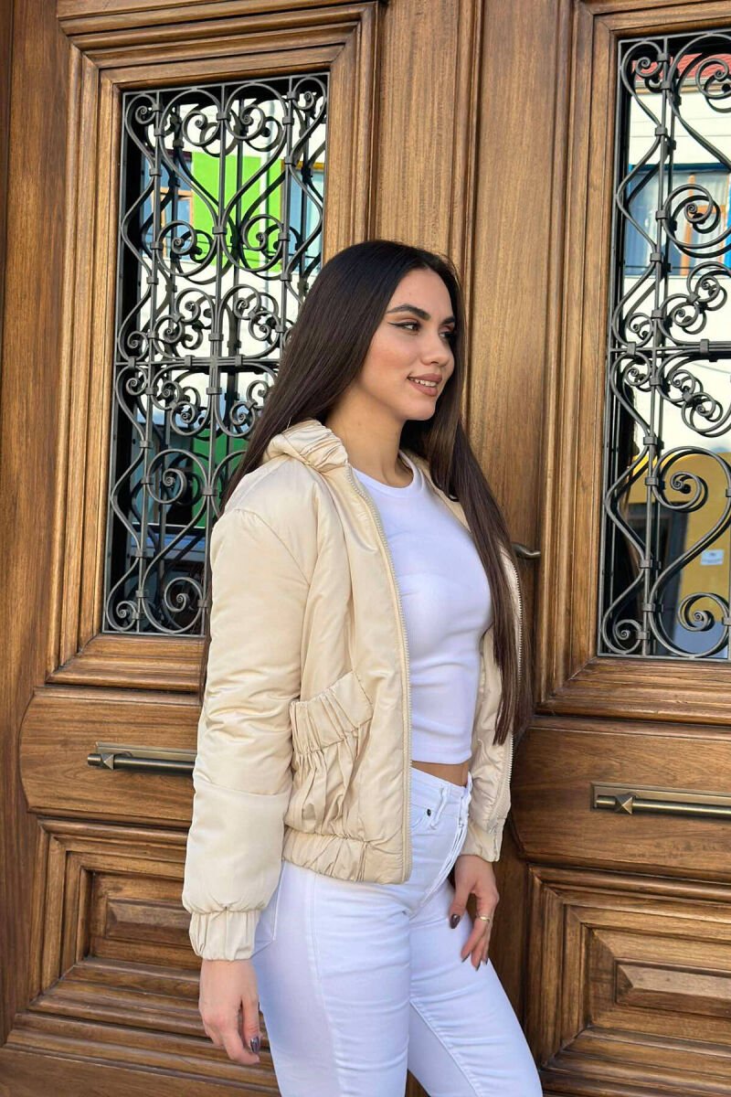 HOODED TWO POCKETS WOMAN JACKET BEIGE/BEZHE - 3