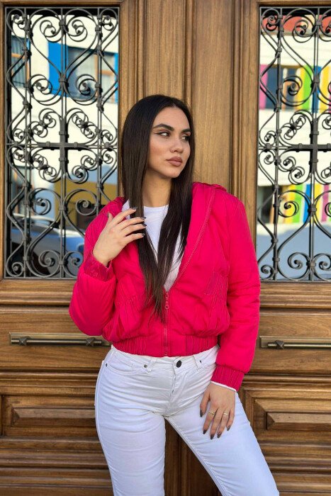 HOODED TWO POCKETS WOMAN JACKET FUCHSIA/CIKLAMI - 1