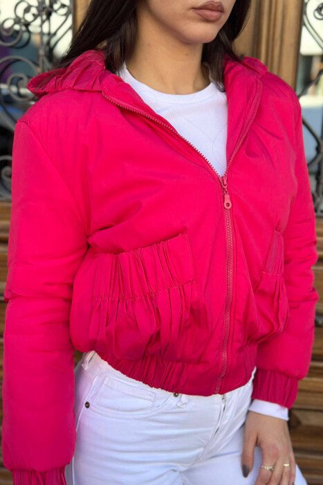 HOODED TWO POCKETS WOMAN JACKET FUCHSIA/CIKLAMI - 4