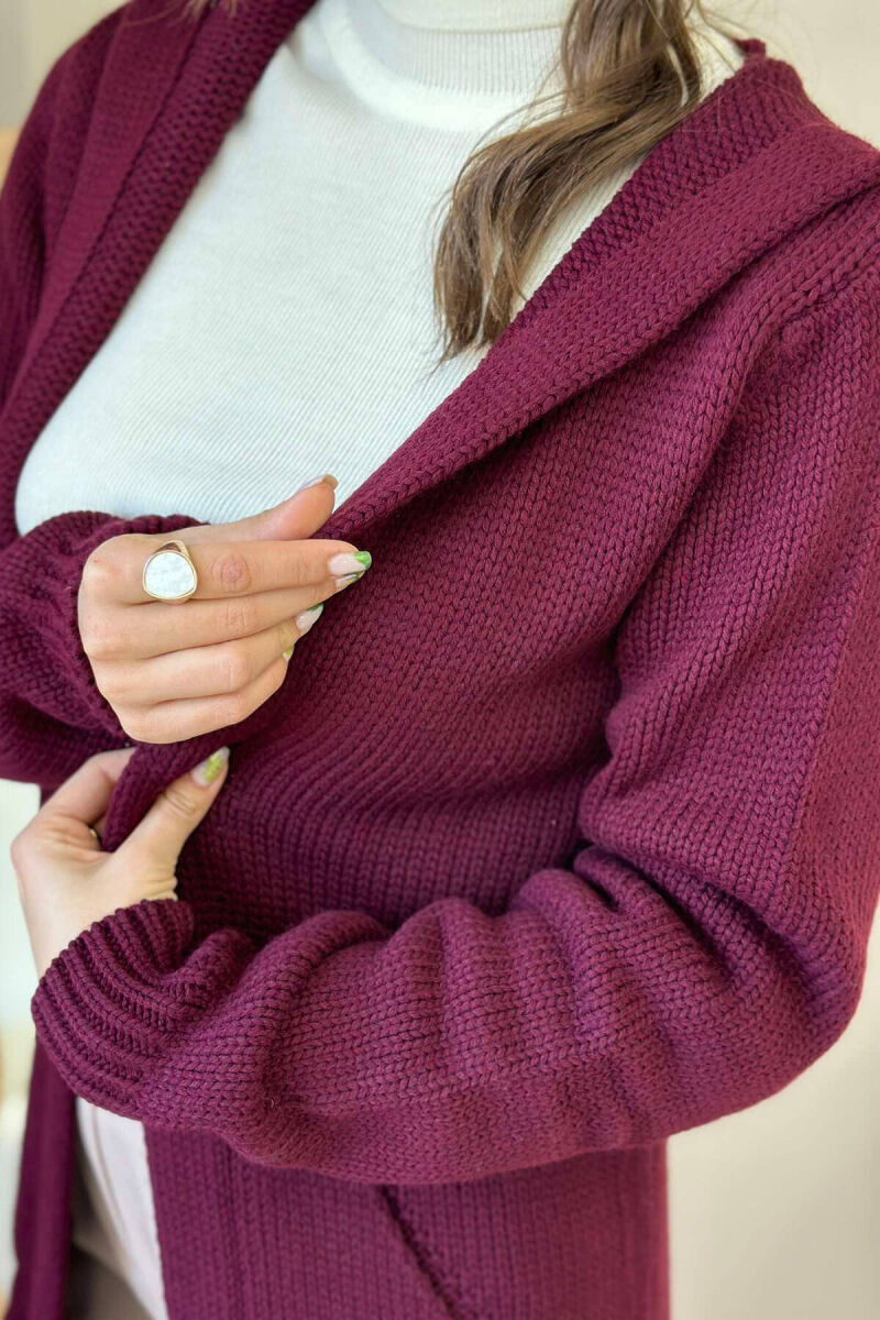 HOODED WOMEN CARDIGAN WITH POCKETS BURGUNDY/VISHNJE - 4