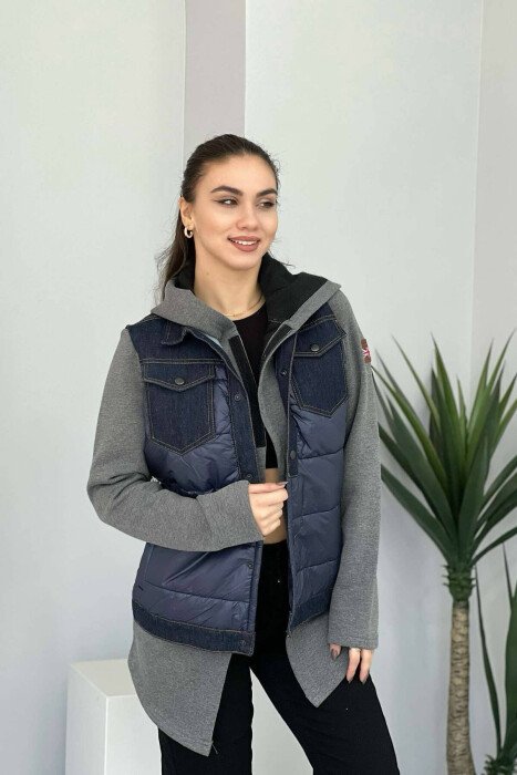 HOODED WOMEN JACKET GREY-BLUE/ GRBL - KLAUDIO FASHION
