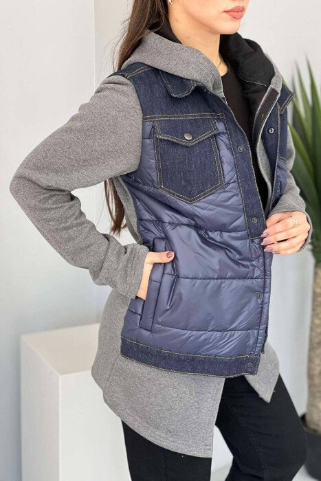 HOODED WOMEN JACKET GREY-BLUE/ GRBL - 2