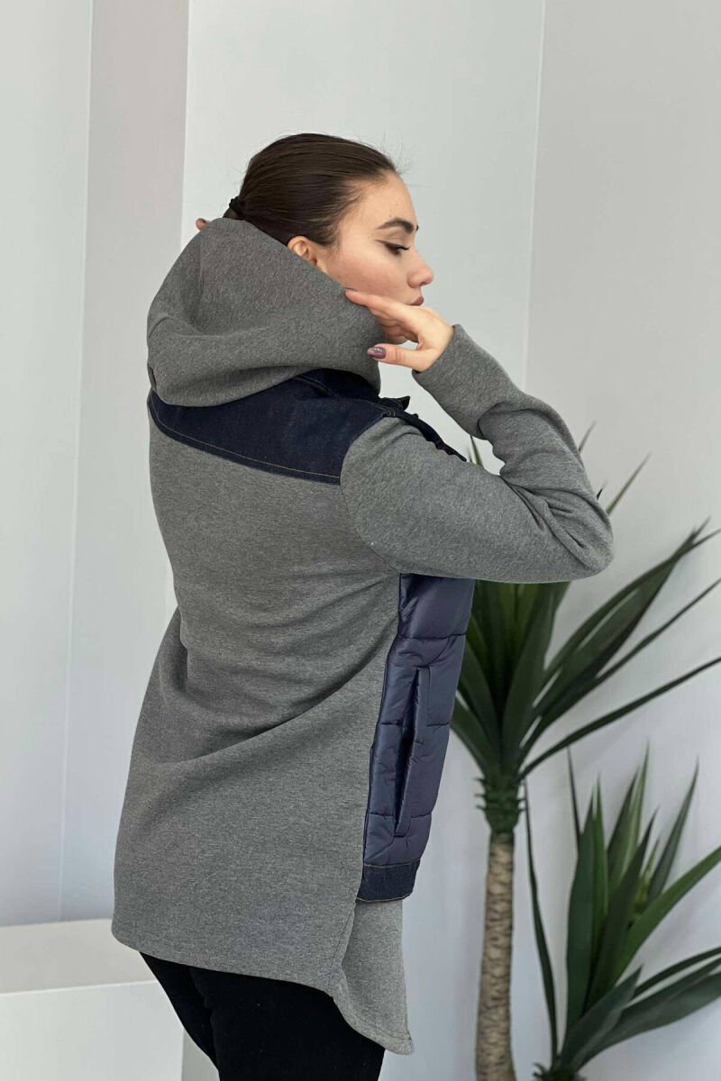 HOODED WOMEN JACKET GREY-BLUE/ GRBL - 3