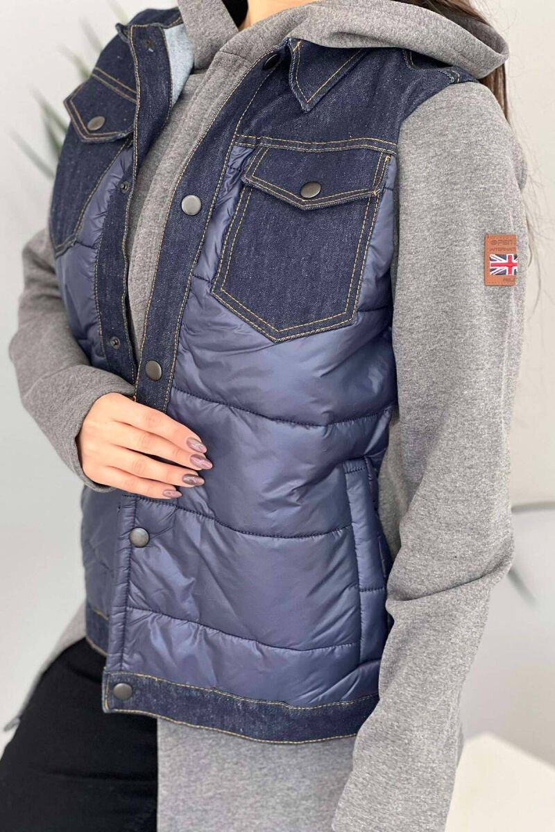 HOODED WOMEN JACKET GREY-BLUE/ GRBL - 5