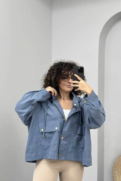 ONE COLOR HOODED WOMEN JACKET BLUE/BLU - 1