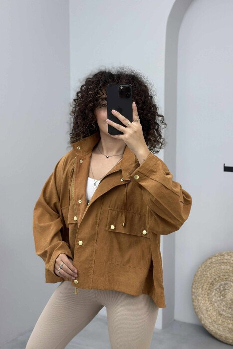 ONE COLOR HOODED WOMEN JACKET BROWN/KAFE 