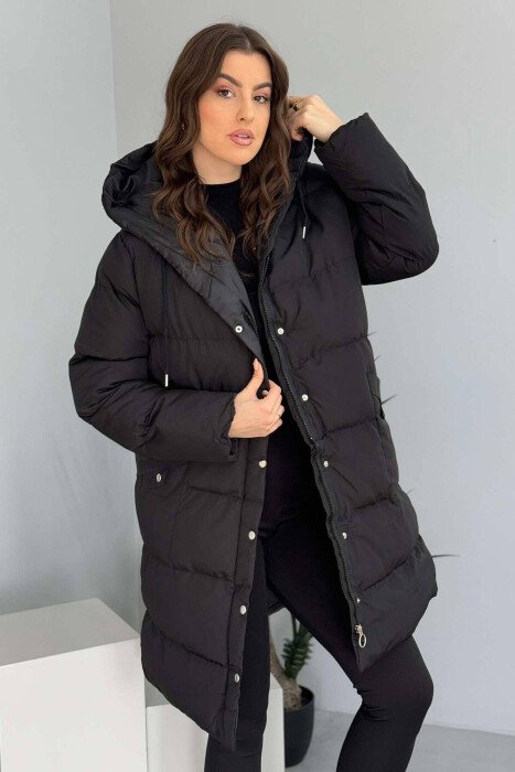 HOODED WOMEN PUFFER JACKET BLACK/ E ZEZE - KLAUDIO FASHION