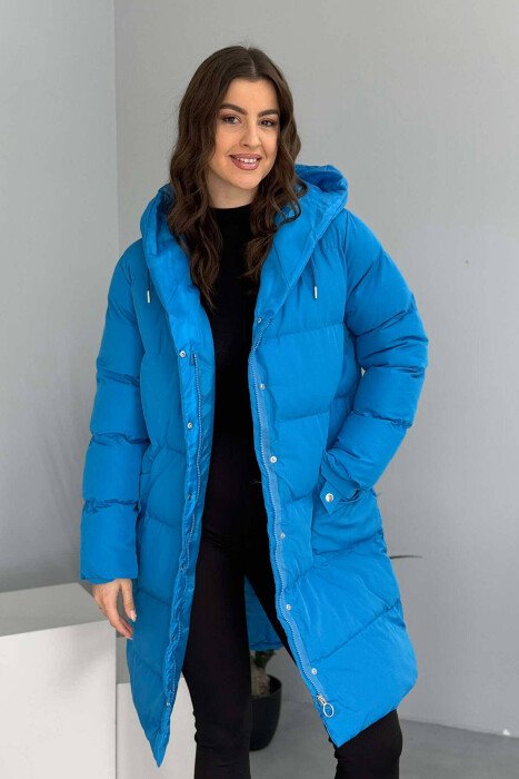 HOODED WOMEN PUFFER JACKET BLUE/BLU - KLAUDIO FASHION