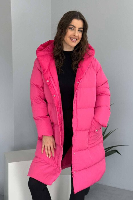 HOODED WOMEN PUFFER JACKET FUCHSIA/CIKLAMI - KLAUDIO FASHION