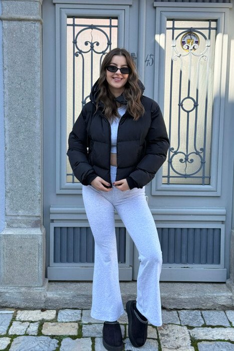 HOODED ONE COLOR WOMEN PUFFER JACKET BLACK/ E ZEZE - KLAUDIO FASHION