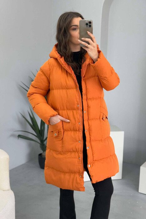 HOODED WOMEN PUFFER JACKET ORANGE/PORTOKALLI - 6