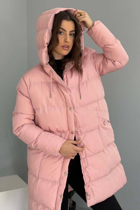HOODED WOMEN PUFFER JACKET PINK/ROZE - KLAUDIO FASHION
