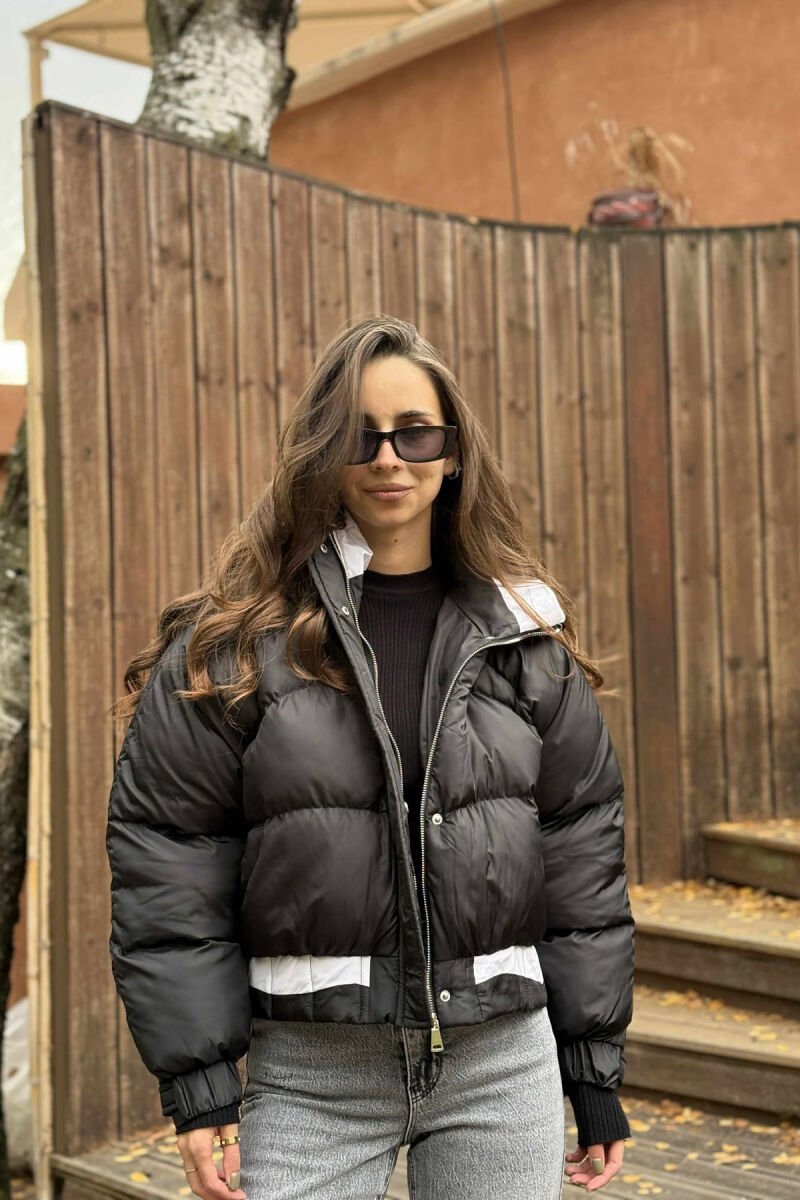 HOODED ZIPPER CROPPED WOMEN PUFFER JACKET BLACK/ E ZEZE - 2
