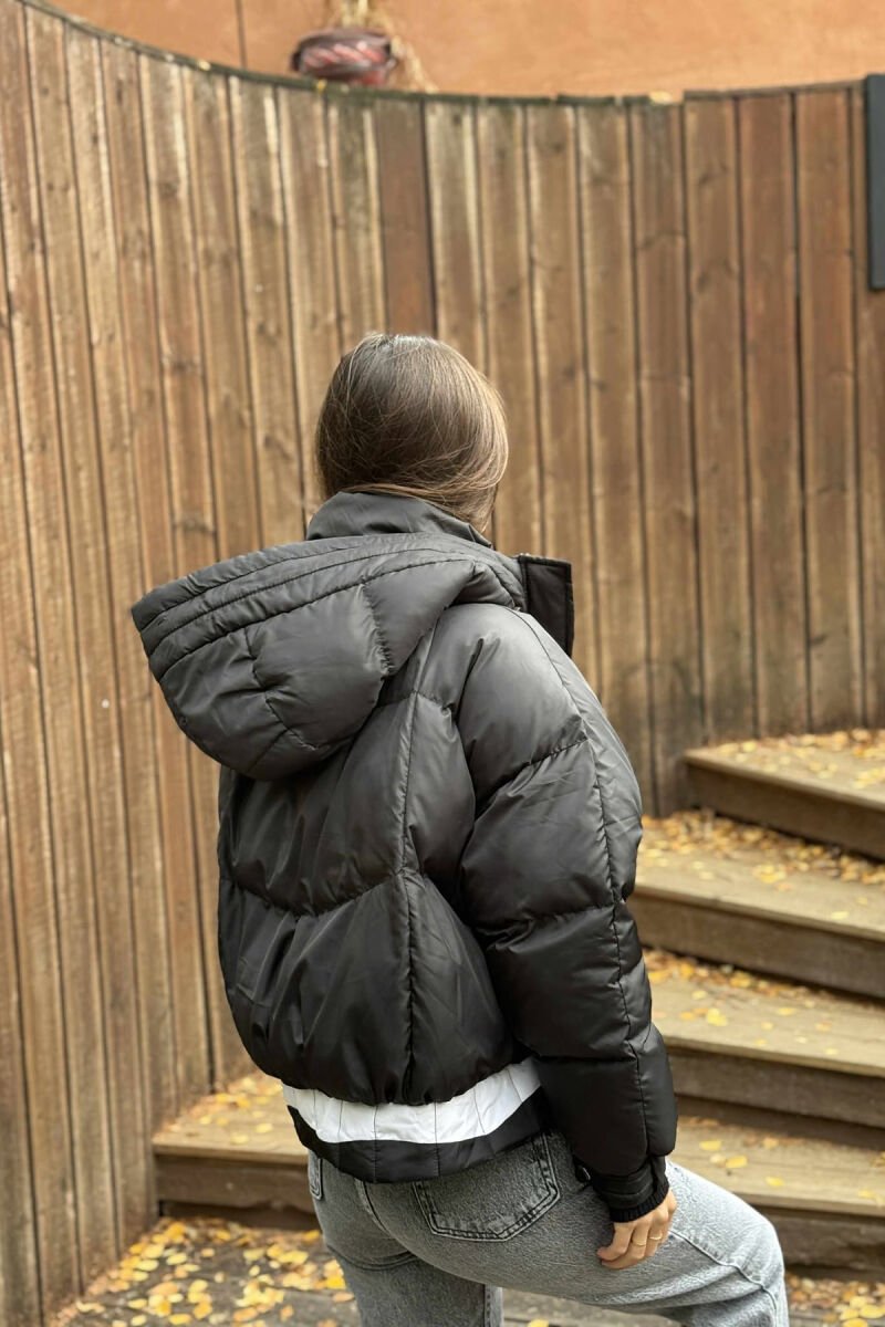 HOODED ZIPPER CROPPED WOMEN PUFFER JACKET BLACK/ E ZEZE - 3