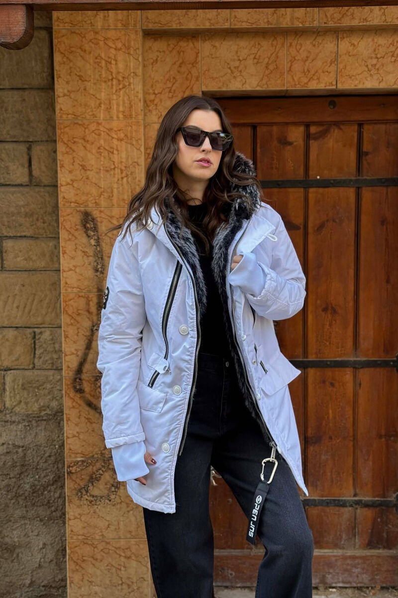 HOODED ZIPPERED WOMEN PUFFER JACKET WHITE-E BARDHE - 1
