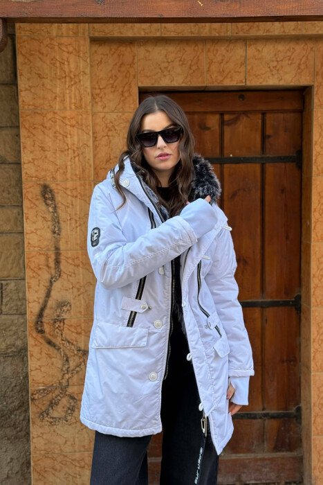 HOODED ZIPPERED WOMEN PUFFER JACKET WHITE-E BARDHE - 4