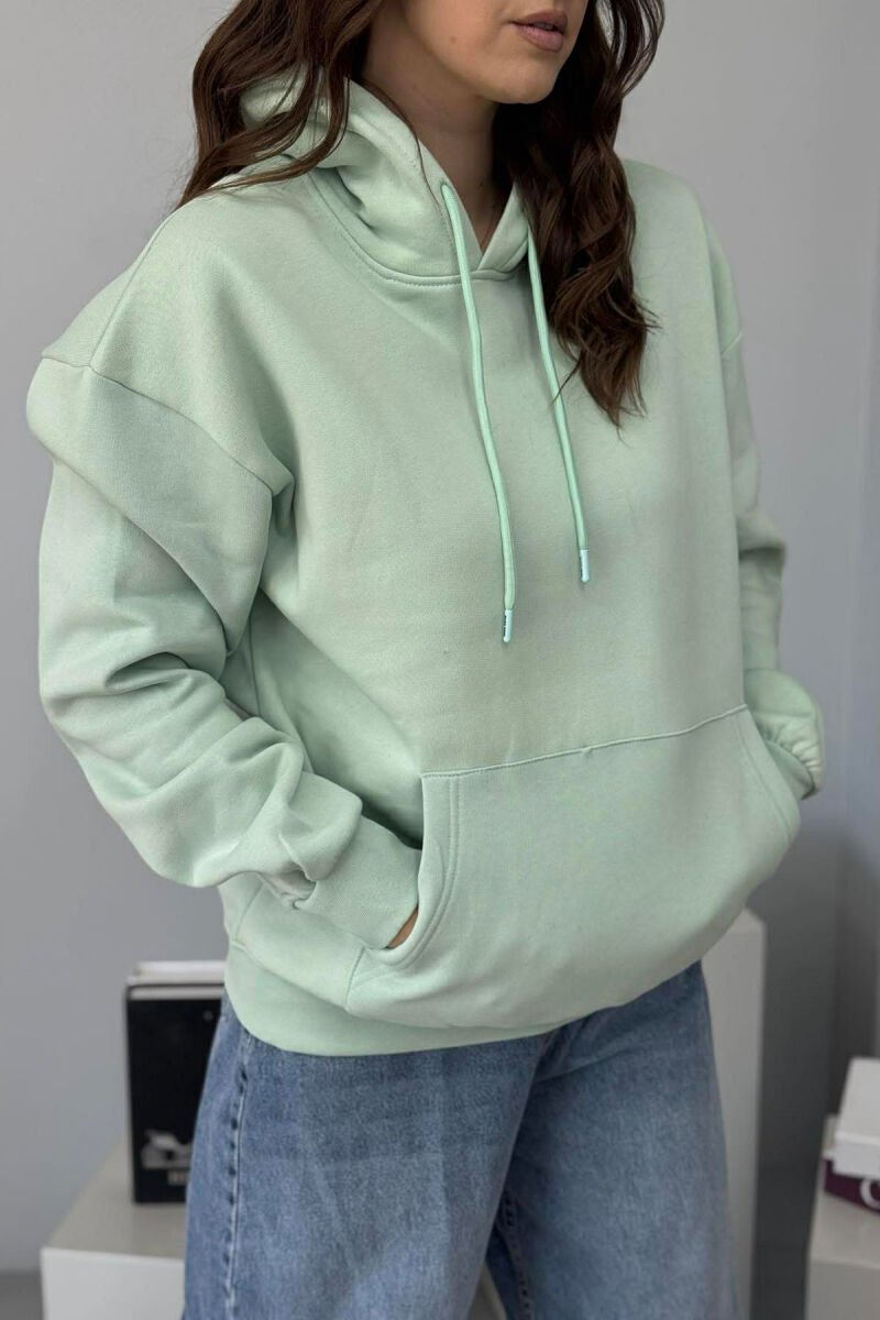 HOODIE E THJESHTE NJË NGJYRESHE ME PUSH PER FEMRA NE NGJYRE MENTE - 3