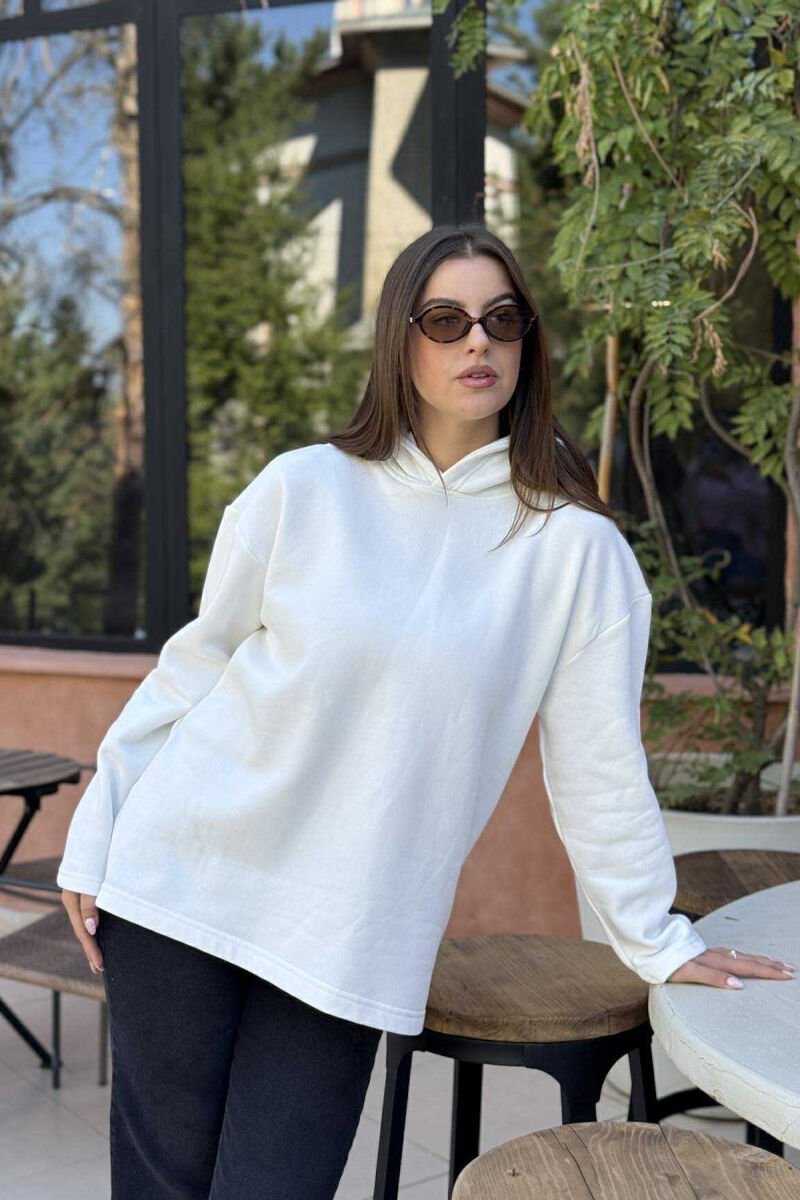 HOODIE E THJESHTË NJË NGJYRËSHE ME PUSH PËR FEMRA NË NGJYRË TË BARDHË - 2