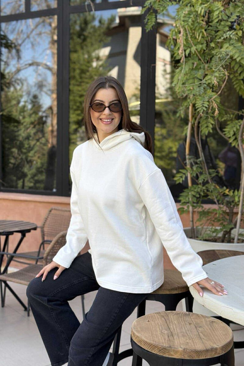 HOODIE E THJESHTË NJË NGJYRËSHE ME PUSH PËR FEMRA NË NGJYRË TË BARDHË - 3