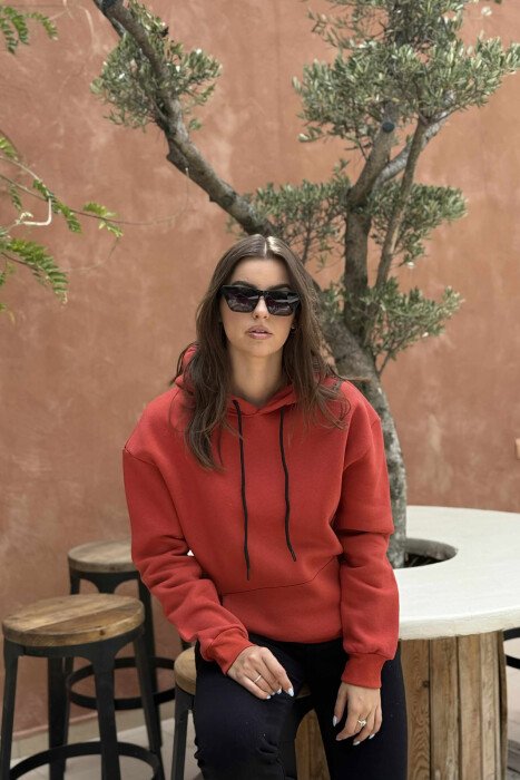 HOODIE E THJESHTË NJË NGJYRËSHE ME PUSH PËR FEMRA NË NGJYRË TULLE - 1