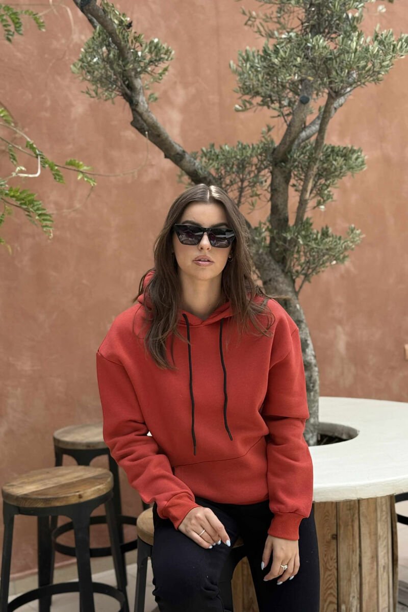 HOODIE E THJESHTË NJË NGJYRËSHE ME PUSH PËR FEMRA NË NGJYRË TULLE - 1