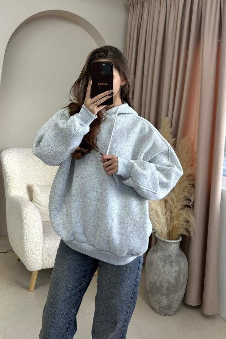 HOODIE E THJESHTE NJE NGJYRESHE PER FEMRA NE NGJYRE GRI - 1