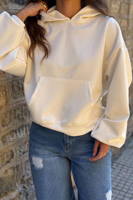 HOODIE E THJESHTE NJE NGJYRESHE PER FEMRA NE NGJYRE TE BARDHE - 2