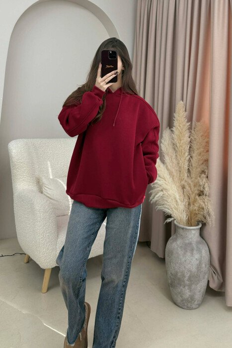 HOODIE E THJESHTE NJE NGJYRESHE PER FEMRA NE NGJYRE VISHNJE - 2