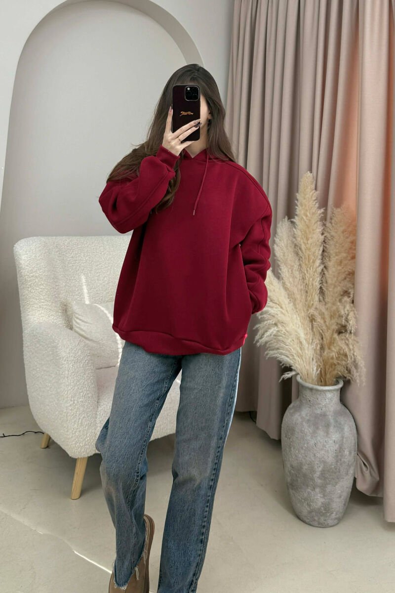 HOODIE E THJESHTE NJE NGJYRESHE PER FEMRA NE NGJYRE VISHNJE - 2