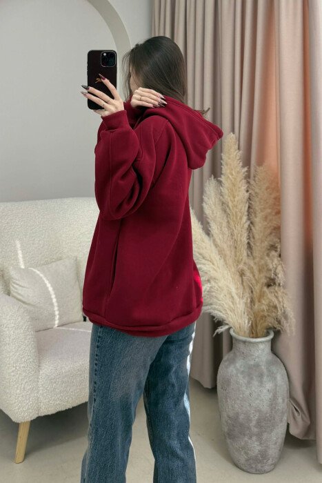 HOODIE E THJESHTE NJE NGJYRESHE PER FEMRA NE NGJYRE VISHNJE - 3