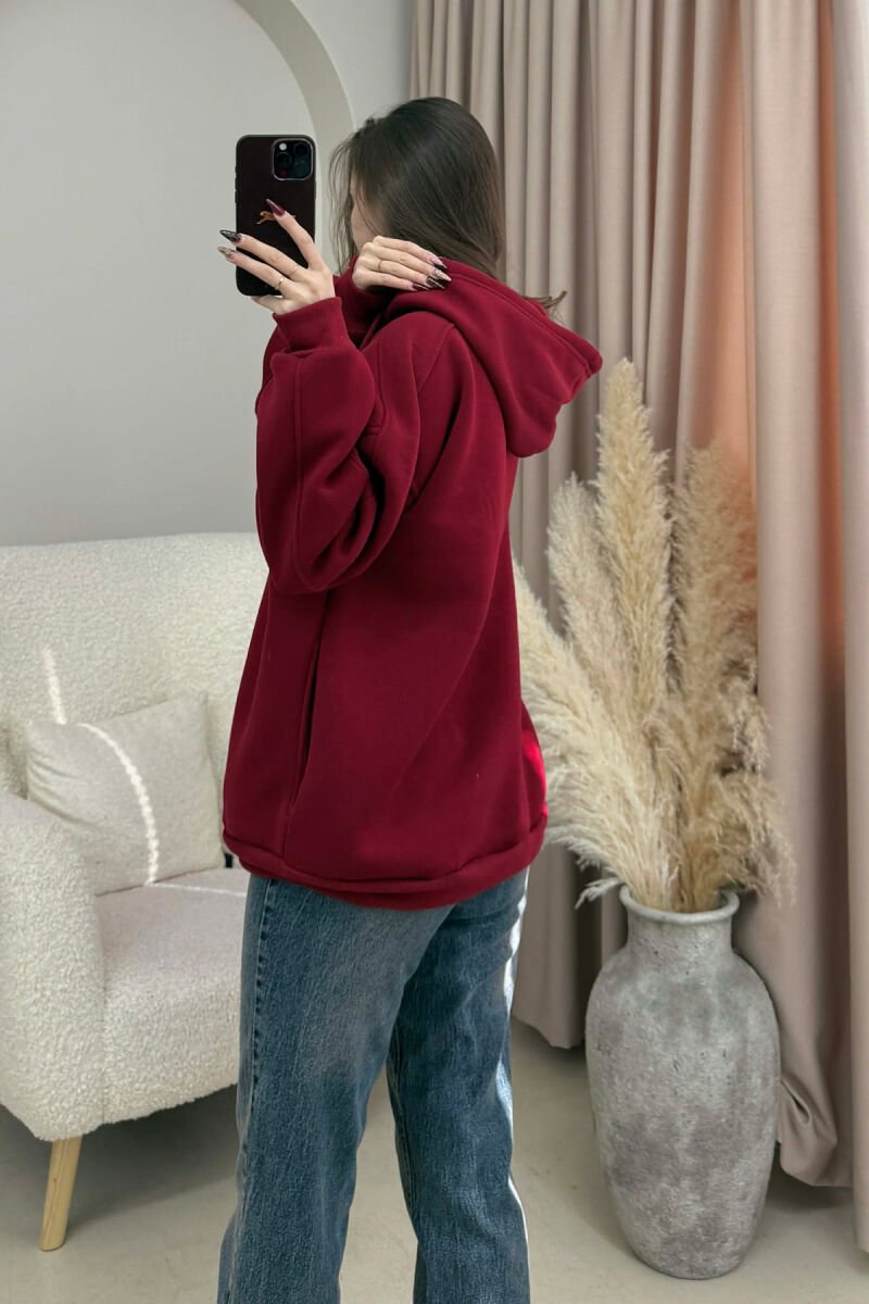 HOODIE E THJESHTE NJE NGJYRESHE PER FEMRA NE NGJYRE VISHNJE - 3