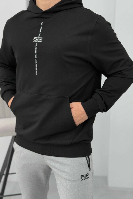 HOODIE E THJESHTË NJË NGJYRËSHE PËR MESHKUJ NË NGJYRËN E ZEZË - 4