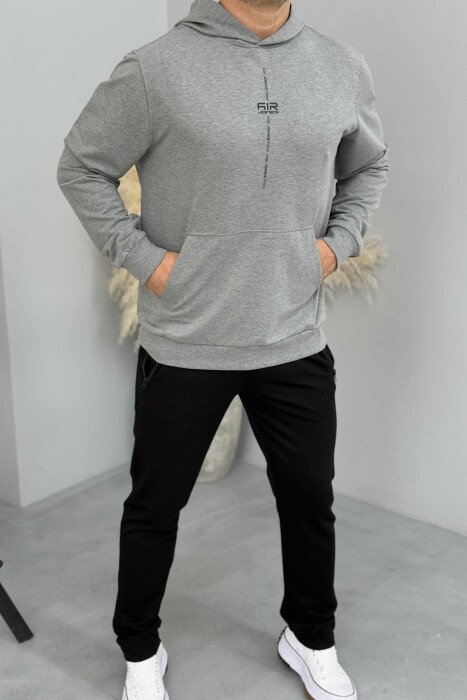 HOODIE E THJESHTË NJË NGJYRËSHE PËR MESHKUJ NË NGJYRËN GRI - 2