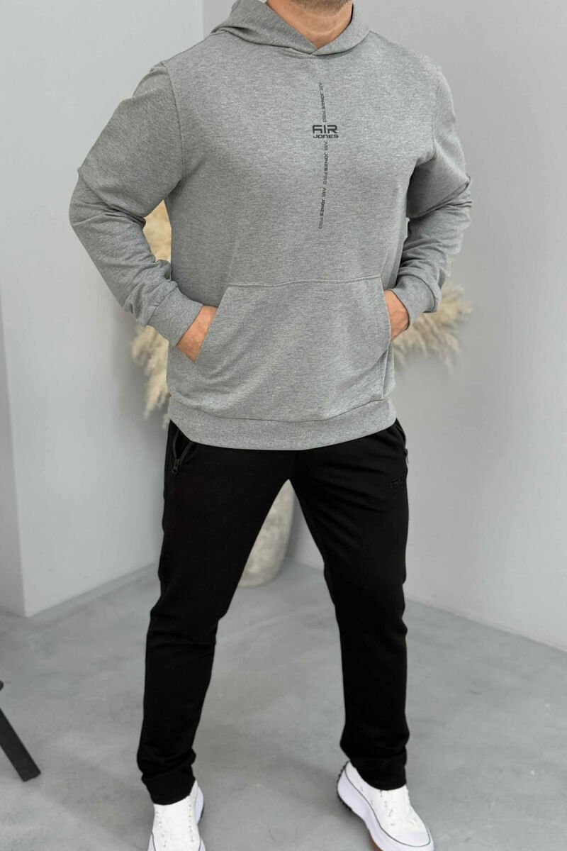 HOODIE E THJESHTË NJË NGJYRËSHE PËR MESHKUJ NË NGJYRËN GRI - 2