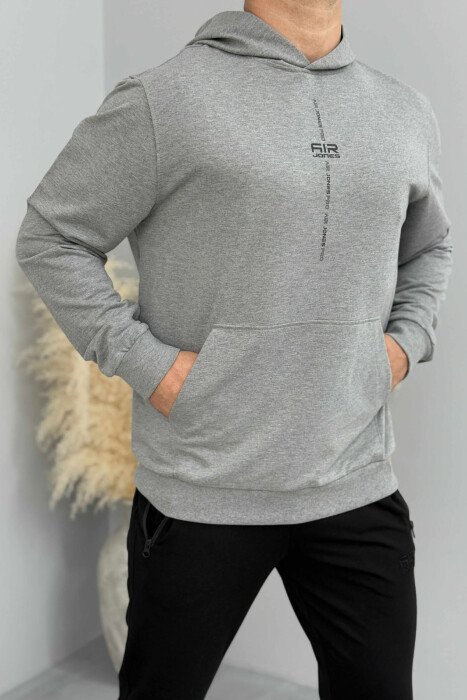 HOODIE E THJESHTË NJË NGJYRËSHE PËR MESHKUJ NË NGJYRËN GRI - 1