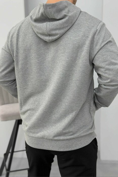 HOODIE E THJESHTË NJË NGJYRËSHE PËR MESHKUJ NË NGJYRËN GRI - 3